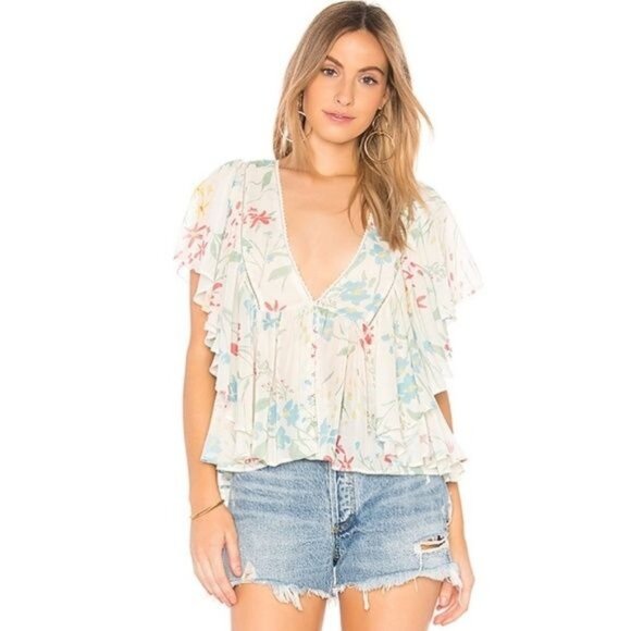Tularosa Jojo Floral Ruffle Trim Blouse - Picture 1 of 4